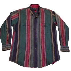Vtg 90s Lone Roo by Roper Aztec Southwest Stripe Pearl Snap Shirt XL